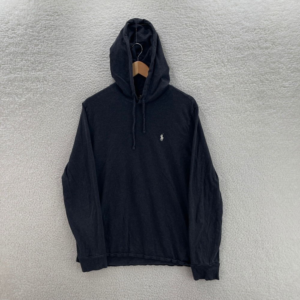 Polo Ralph Lauren Hoodie Shirt Mens Large Gray Jersey Lightweight Preppy Casual
